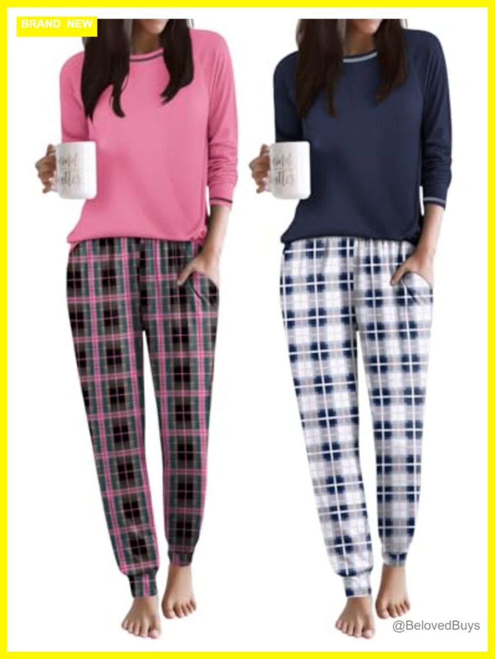 2 Pack Womens Pajama Sets Soft Jogger Lounge Set Long Sleeve Sleepwear